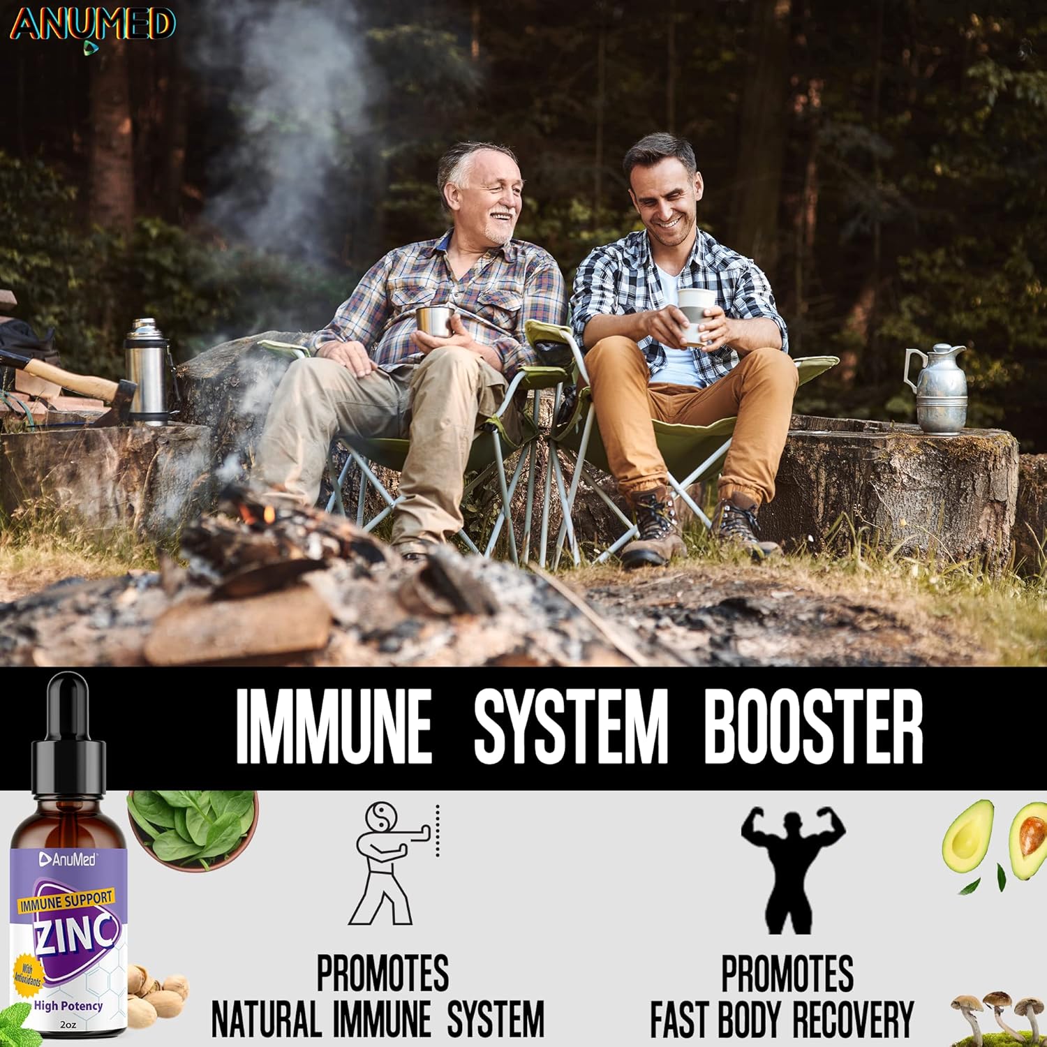 AnuMed International Anumed Natural Zinc Gluconate Liquid Drops - Immune System Support for Adults & Kids - Vegan, Non-GMO, Sugar-Free - 2 Packs of 2oz