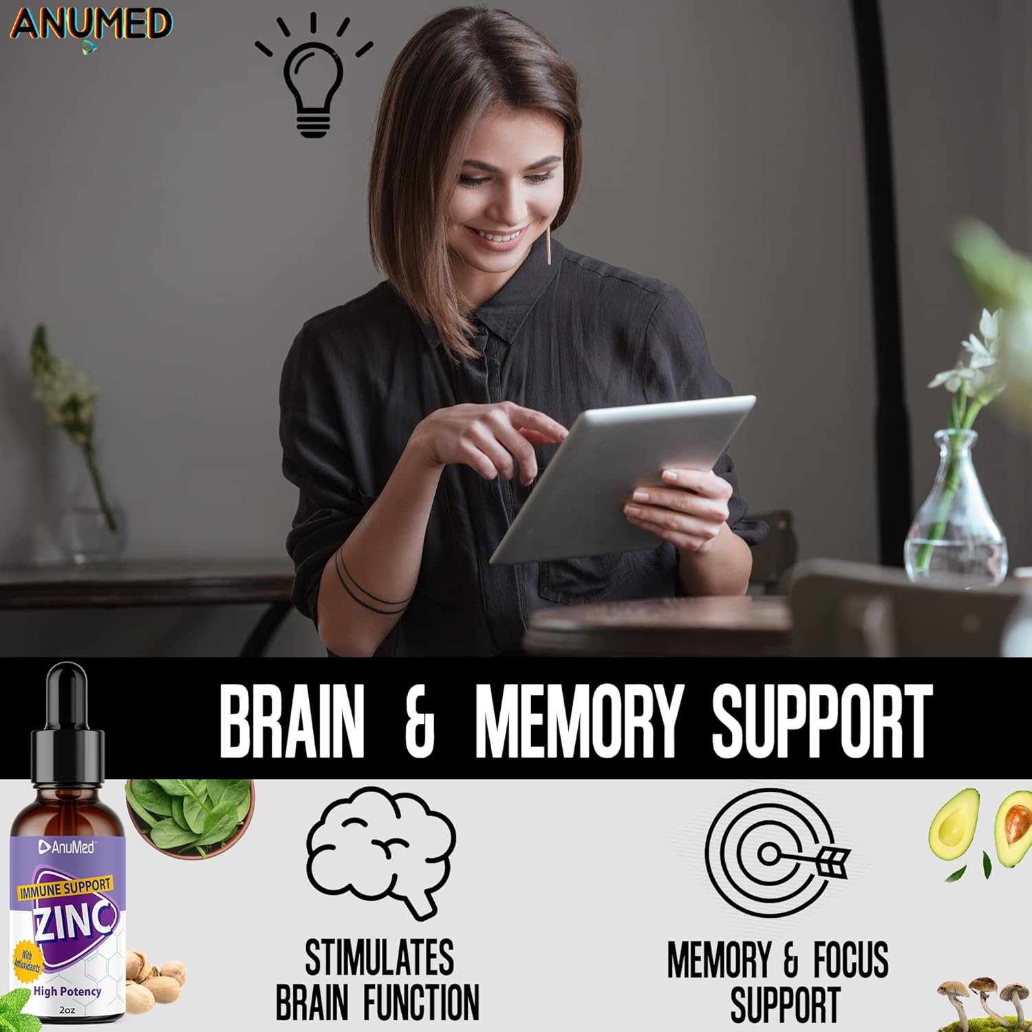 AnuMed International Anumed Natural Zinc Gluconate Liquid Drops - Immune System Support for Adults & Kids - Vegan, Non-GMO, Sugar-Free - 2 Packs of 2oz