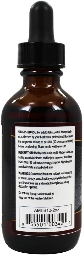 AnuMed International Vitamin B12 Liquid Supplement, 2 oz - Boost Energy and Metabolism