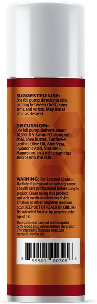 AnuMed International Vitamin D3 10,000 IU Cream with Magnesium, Hyaluronic Acid, Vitamin E, and Shea Butter - 3oz