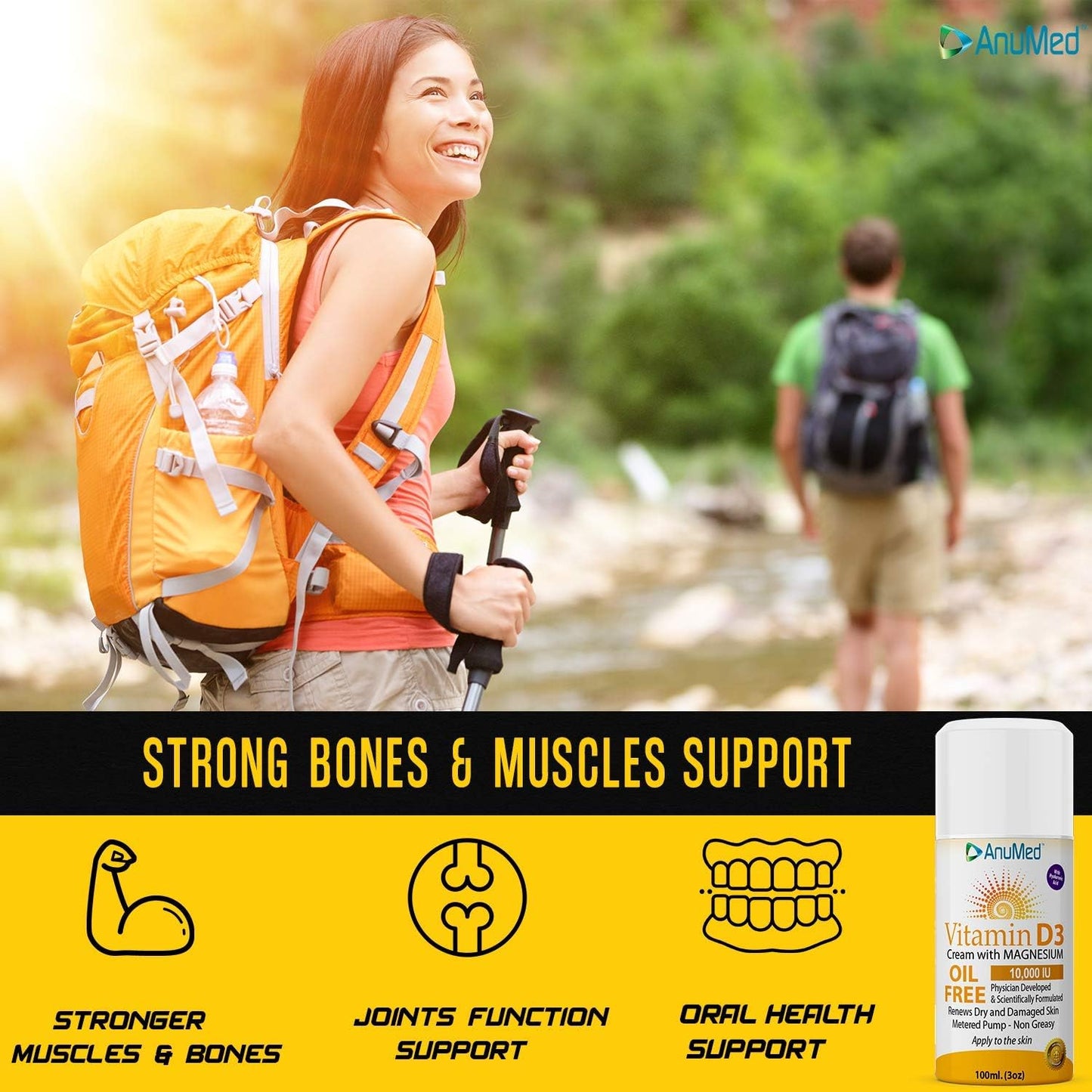 AnuMed International Vitamin D3 with Magnesium Cream - 10,000 IU, Hyaluronic Acid, Vitamin E, Shea Butter - Stronger Bones, Muscles, Joints, Immune System - 3oz