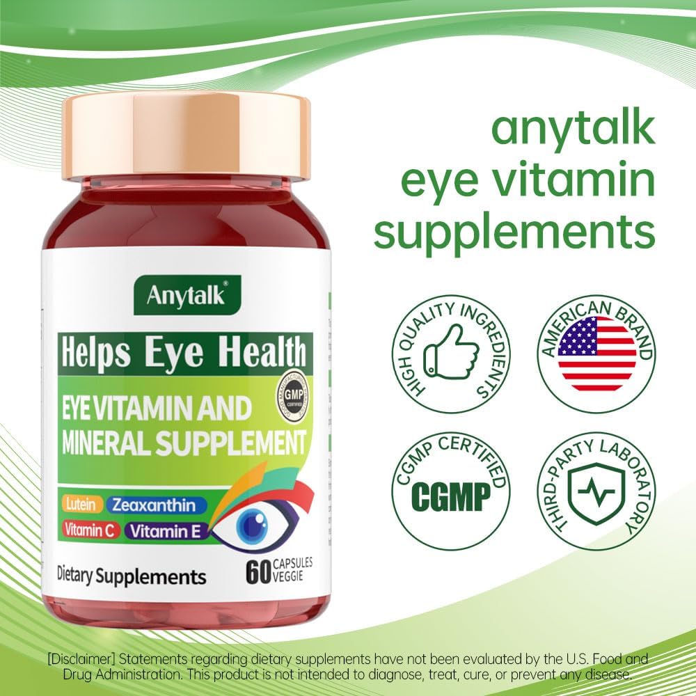 anytalk-anytalk Eye Vitamin & Mineral Supplement with Lutein & Zeaxanthin for Eye Strain, Pressure, Night Vision - 60 Softgels