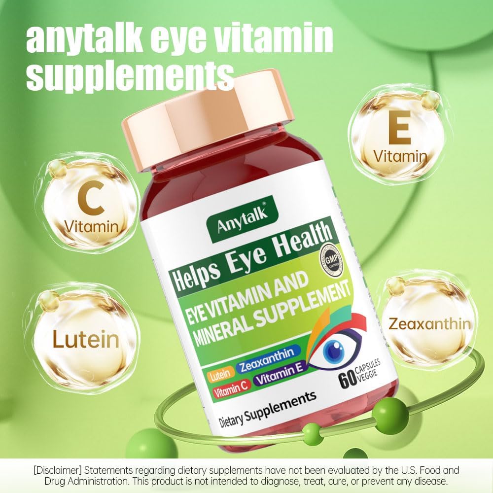 anytalk-anytalk Eye Vitamin & Mineral Supplement with Lutein & Zeaxanthin for Eye Strain, Pressure, Night Vision - 60 Softgels