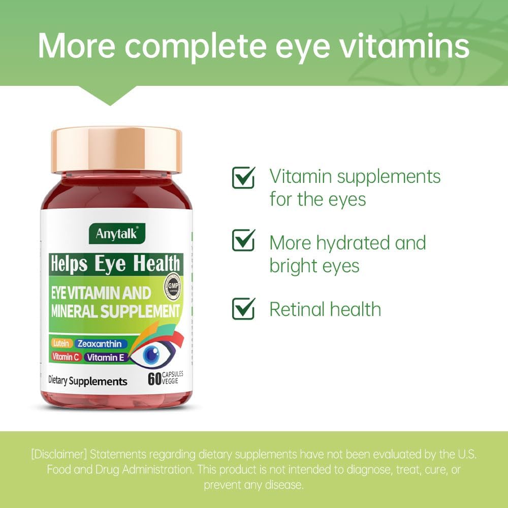 anytalk-anytalk Eye Vitamin & Mineral Supplement with Lutein & Zeaxanthin for Eye Strain, Pressure, Night Vision - 60 Softgels