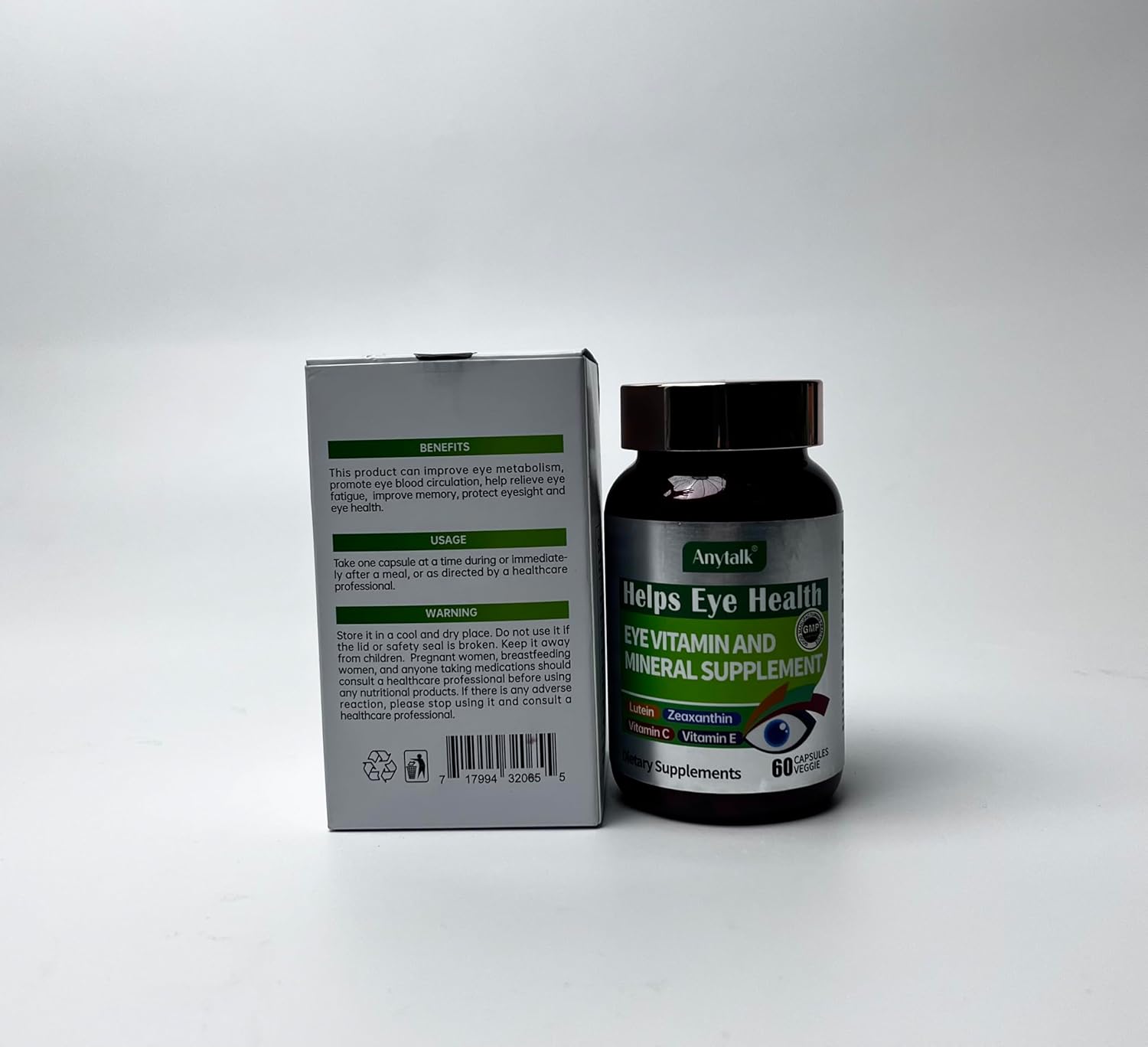 anytalk-anytalk Eye Vitamin & Mineral Supplement with Lutein & Zeaxanthin for Eye Strain, Pressure, Night Vision - 60 Softgels