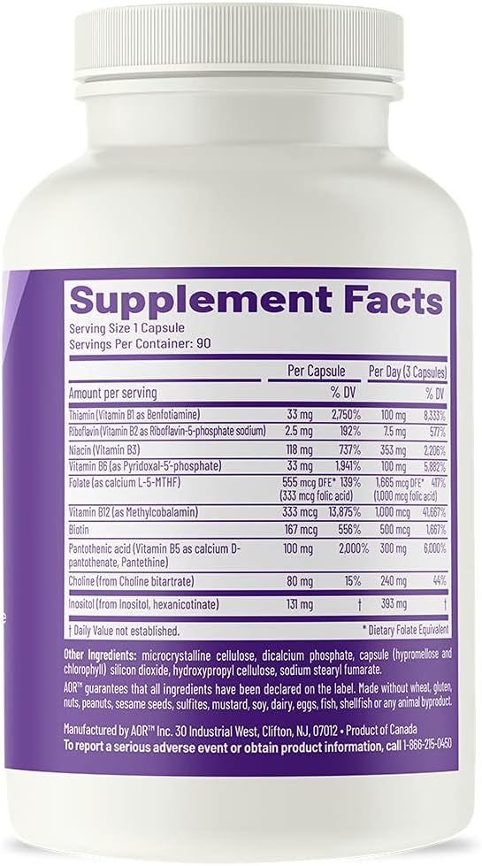 AOR Advanced B Complex - Multivitamin Support for Energy, Stress, Metabolism - 90 Capsules