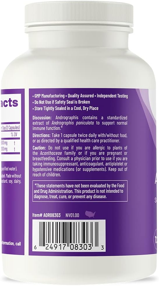 AOR Andrographis Herbal Supplement - 120 Capsules for Immune Support