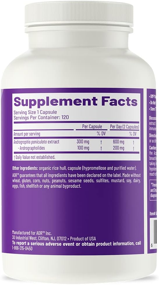 AOR Andrographis Herbal Supplement - 120 Capsules for Immune Support