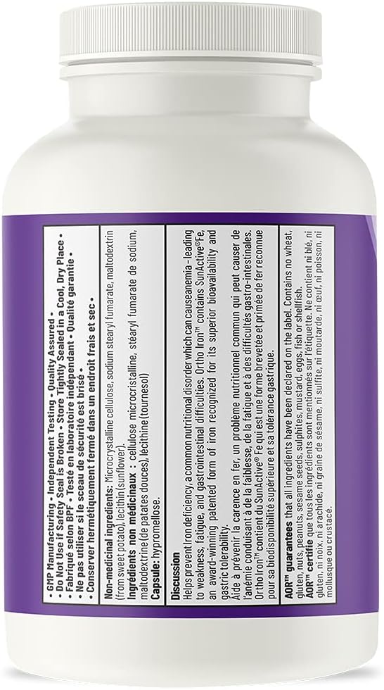 AOR Ortho Iron Supplement - Supports Iron Absorption and Red Blood Cell Formation - Vegetarian, 60 Capsules - BoostGo Australia