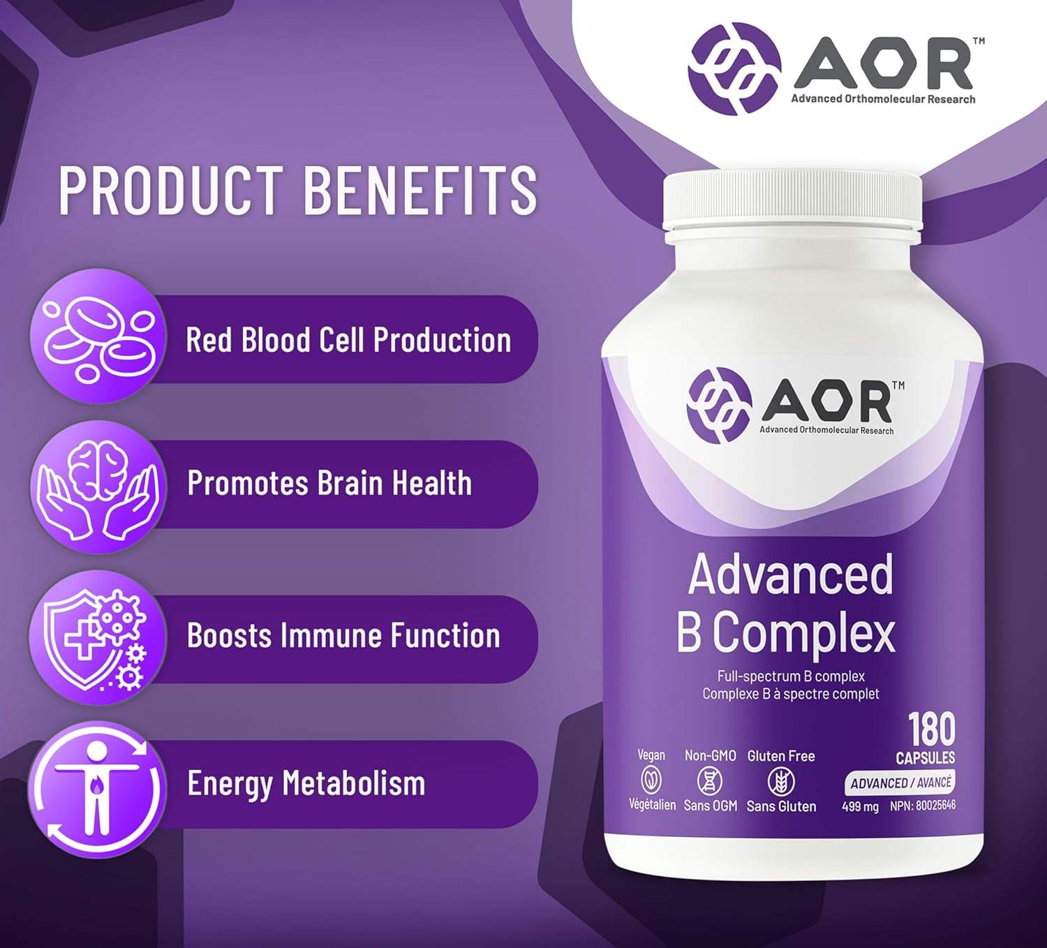 AOR SPO Advanced B Complex Capsules - 180 Count