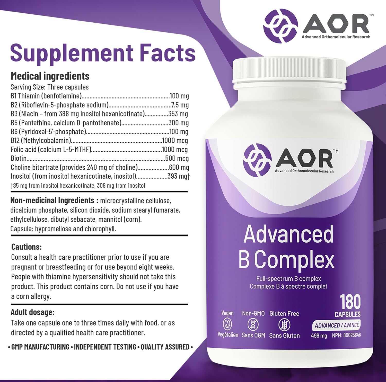 AOR SPO Advanced B Complex Capsules - 180 Count