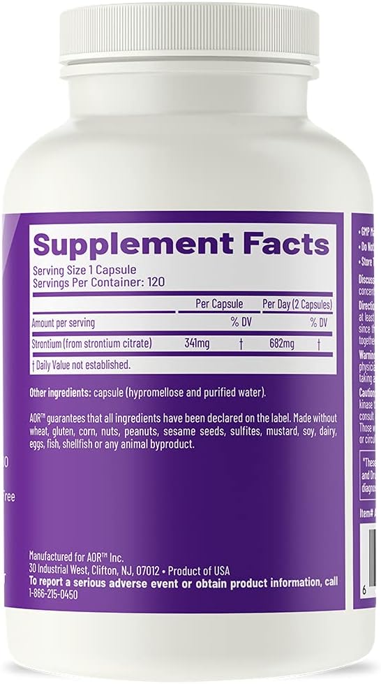 AOR Strontium Support II Capsules - Vegan Bone Health Mineral Supplement (120 Count)