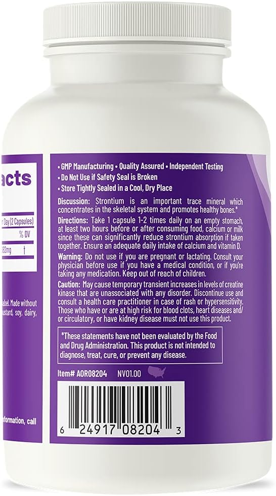 AOR Strontium Support II Capsules - Vegan Bone Health Mineral Supplement (120 Count)