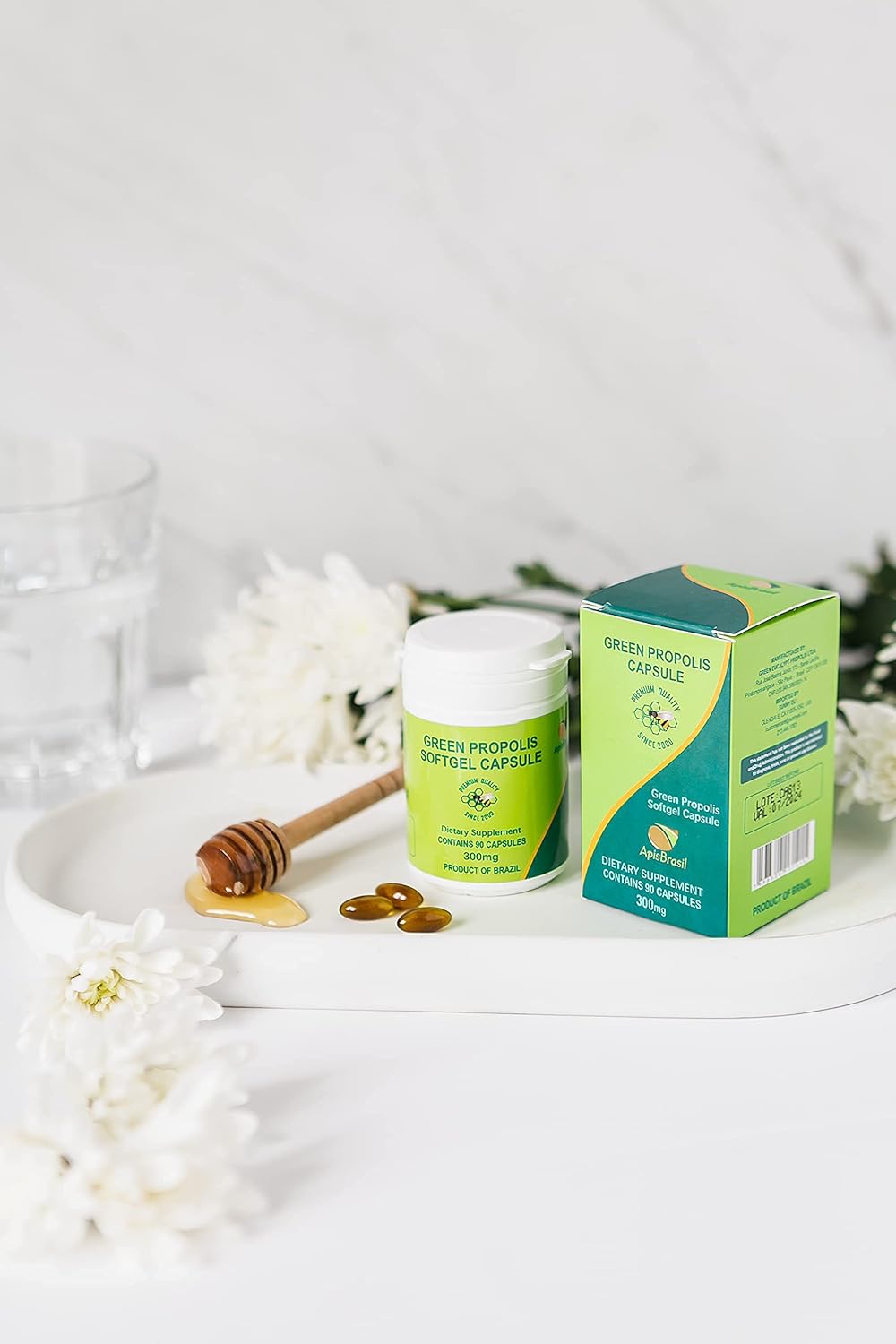 ApisBrasil Brazilian Green Bee Propolis Capsules - 900mg Daily Immune Support - 90 Count