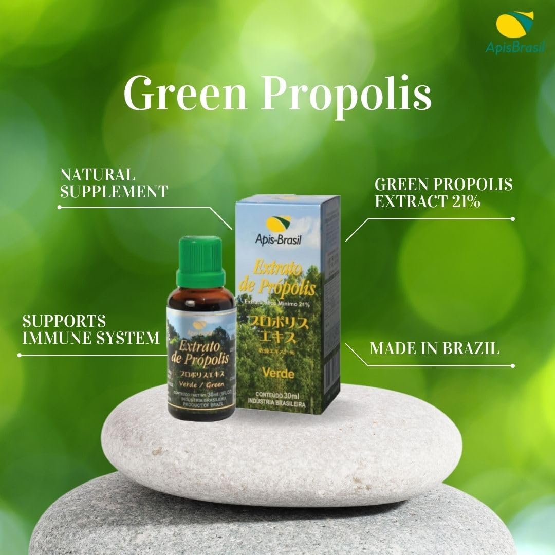 ApisBrasil Brazilian Green Bee Propolis Liquid Extract 21% (30ml) - Immune Support and Antioxidant - Single Pack