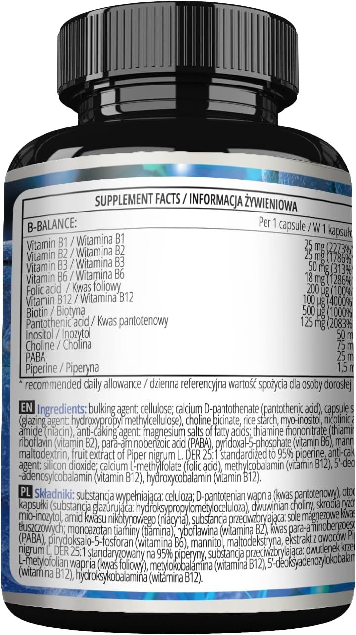 Apollo's Hegemony B-Balance Vitamin B Complex Capsules - 120 Vegan Capsules, Including B1, B2, B6, B12, Folate - 4 Month Supply for Overall Health Support