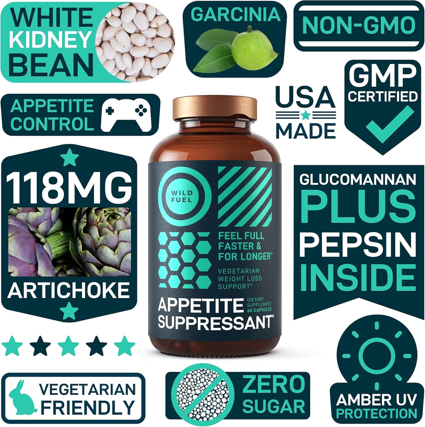 Appetite Suppressant and Liquid Chlorophyll Drops Detox Bundle by WILD FUEL