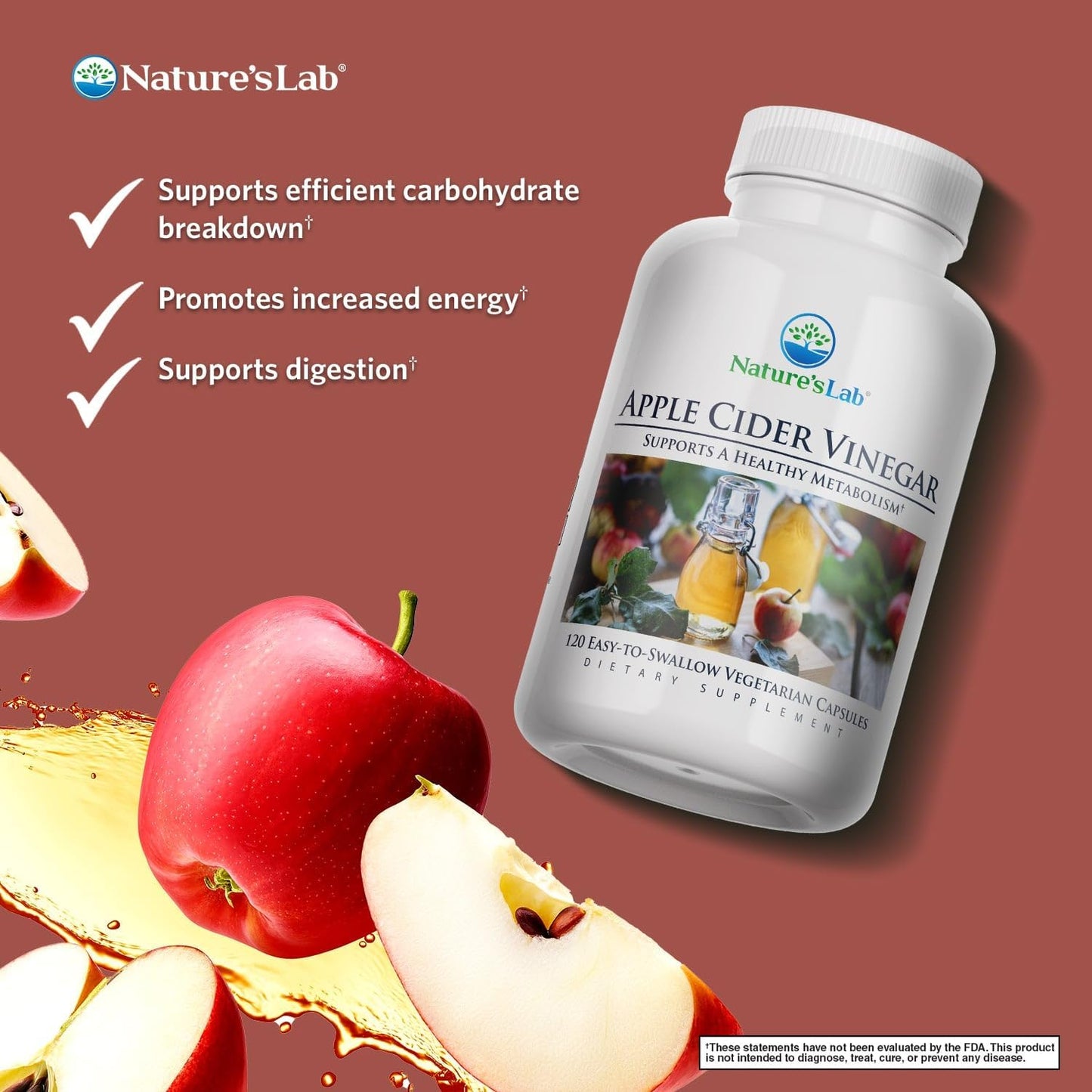 Apple Cider Vinegar 1200mg with Chromium Capsules - 120 Count, 60 Day Supply by Nature's Lab