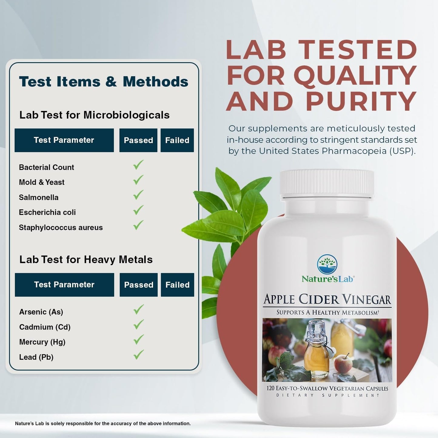 Apple Cider Vinegar 1200mg with Chromium Capsules - 120 Count, 60 Day Supply by Nature's Lab