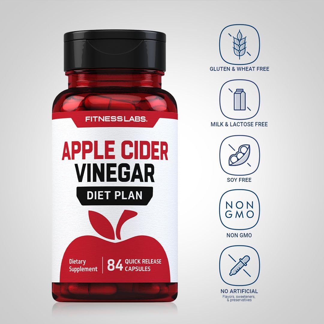 Apple Cider Vinegar Capsules with Vitamin B12, Chromium, and Cayenne - 84 Pills - Non-GMO, Gluten Free Supplement by Fitness Labs