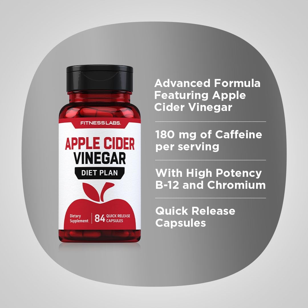 Apple Cider Vinegar Capsules with Vitamin B12, Chromium, and Cayenne - 84 Pills - Non-GMO, Gluten Free Supplement by Fitness Labs