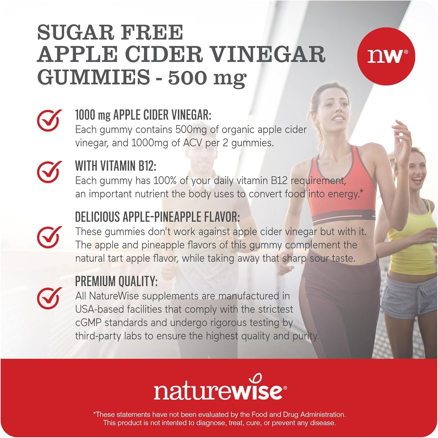 Apple Cider Vinegar Gummies 1000mg with Vitamin B12 - Energy & Gut Health - Sugar Free, Vegan - 90 Gummies, 1.5-Month Supply