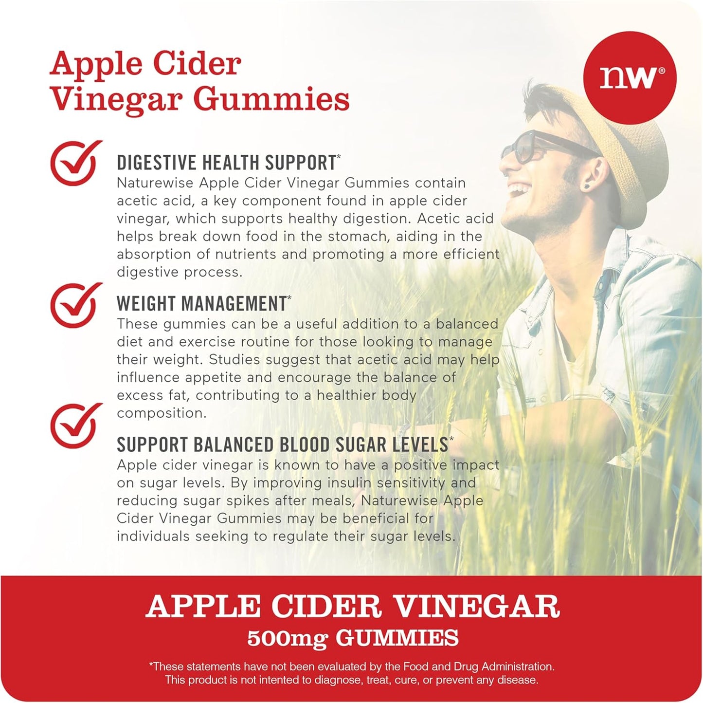 Apple Cider Vinegar Gummies 1000mg with Vitamin B12 - Vegan, Gluten-Free, Non-GMO - 90 Count Supply for 45 Days