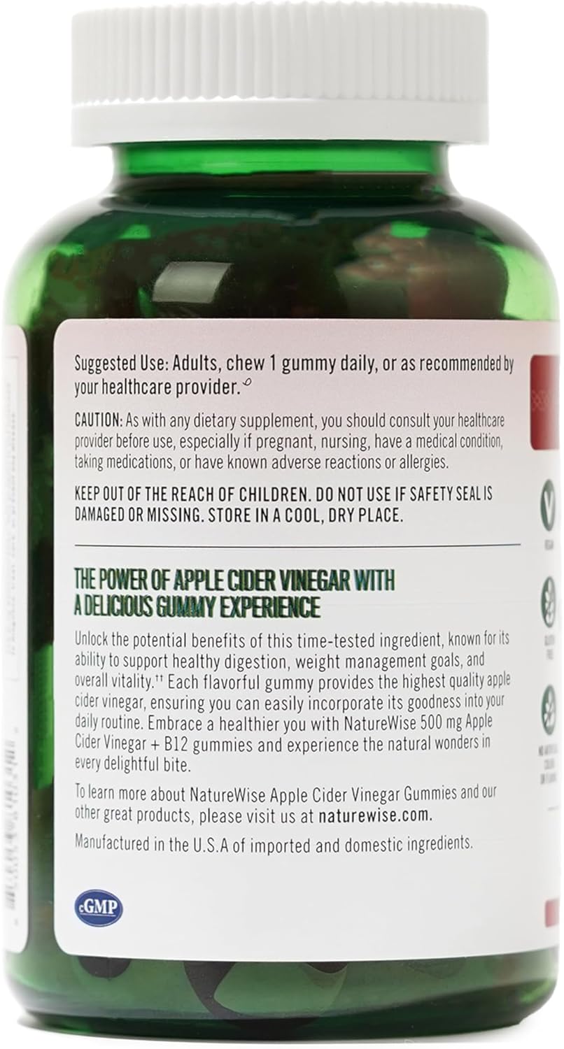Apple Cider Vinegar Gummies 1000mg with Vitamin B12 - Vegan, Gluten-Free, Non-GMO - 90 Count Supply for 45 Days