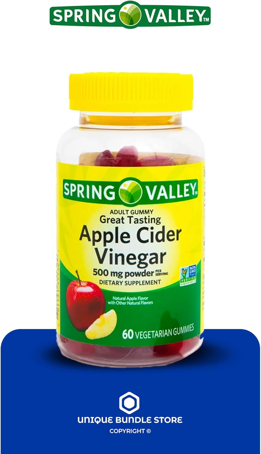 Apple Cider Vinegar Gummies 500mg Supplement with 7 Day Pill Organizer - 60 Count, Non GMO Toeah Spring Valley