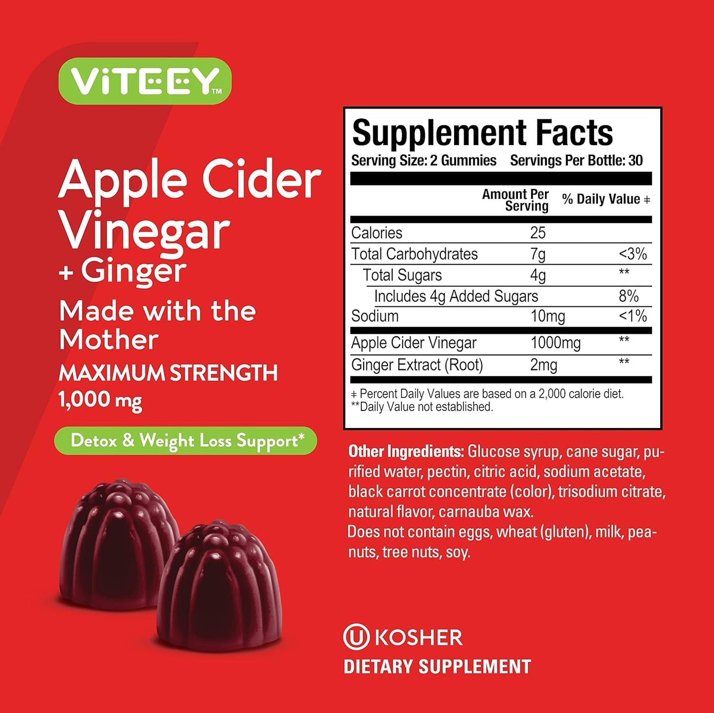 Apple Cider Vinegar Gummies with Ginger 1,000mg - Detox Cleanse for Weight Loss and Immune Support - Vegan, Gluten Free, Gelatin Free - Chewable Apple Flavored Gummy - BoostGo Australia