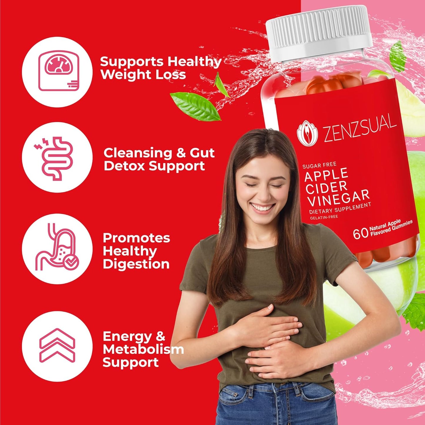 Apple Cider Vinegar Gummies with Vitamin B12, Beetroot, Pomegranate - Digestive, Metabolism, Immune Health Support - Boost Energy - Gelatin, Gluten Free - 60 Gummies