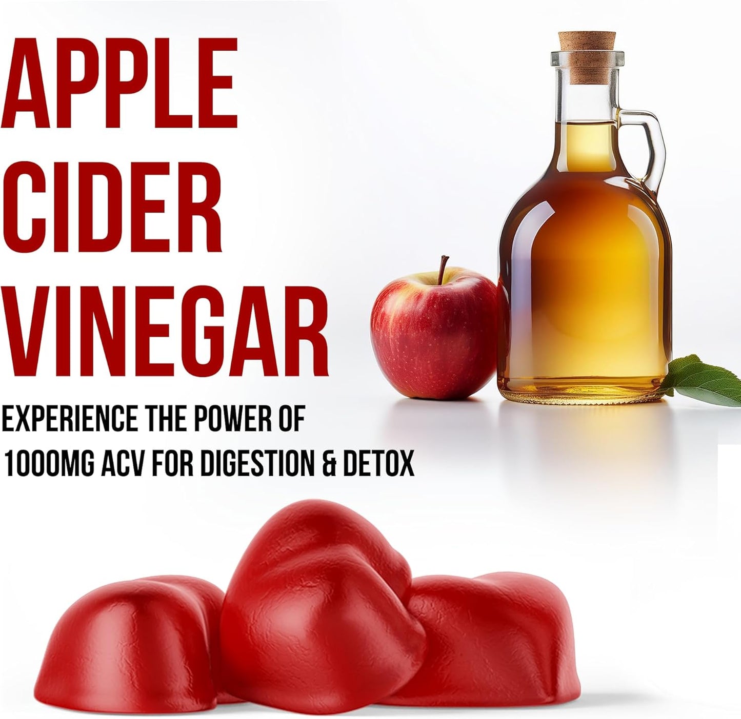 Apple Cider Vinegar Gummies with Vitamin B12, Folate & Antioxidants - 1000mg ACV for Energy, Digestion, Weight Management - 60 Vegan Gummies