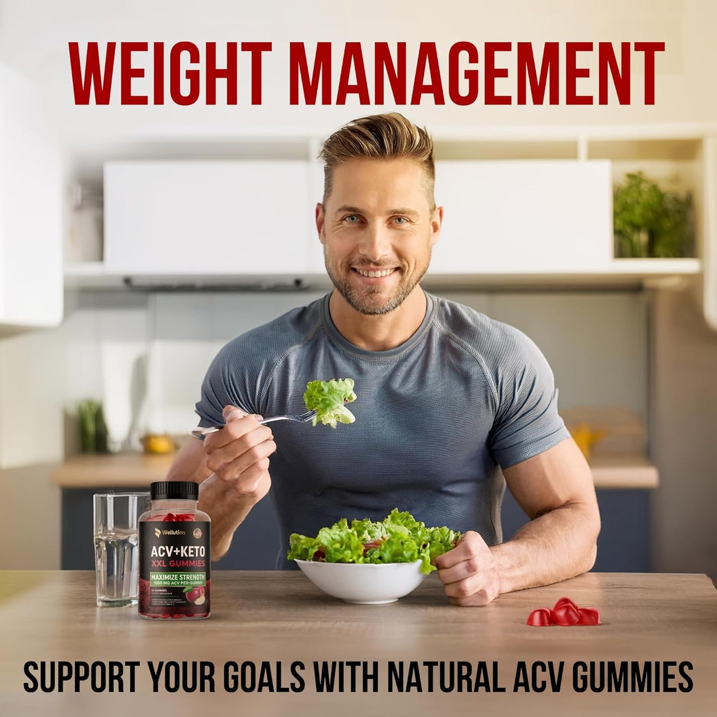 Apple Cider Vinegar Gummies with Vitamin B12, Folate & Antioxidants - 1000mg ACV for Energy, Digestion, Weight Management - 60 Vegan Gummies