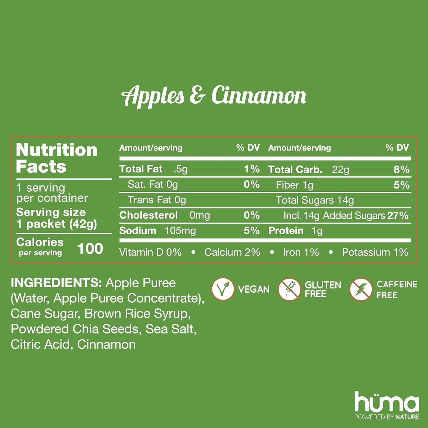 Apple Cinnamon Huma Chia Energy Gel - 12 Pack for Endurance Exercise