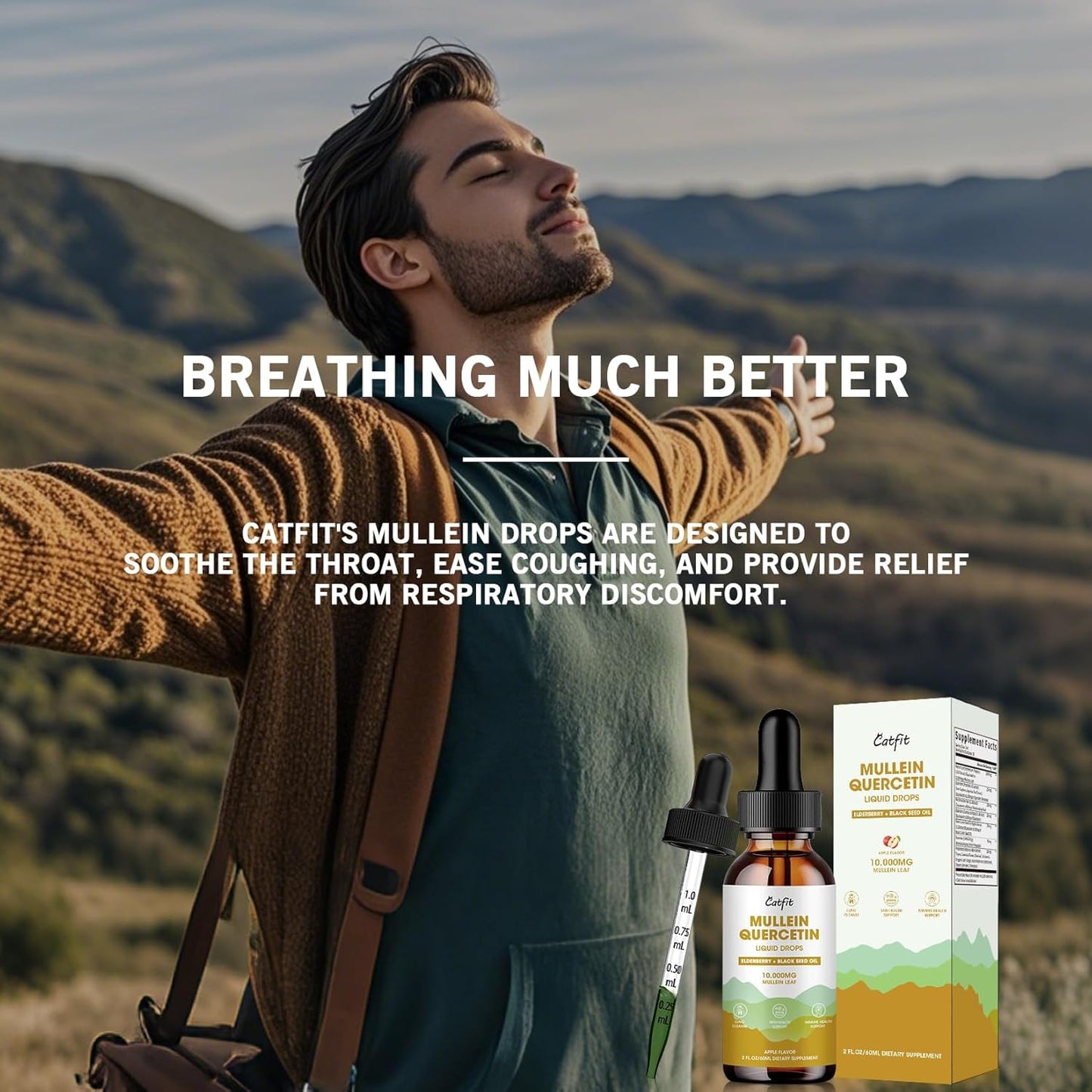 Apple Flavored Catfit Mullein Drops - Mullein Leaf Extract Supplement for Lung Health - 2 Fl Oz Tincture for Immune & Respiratory Support