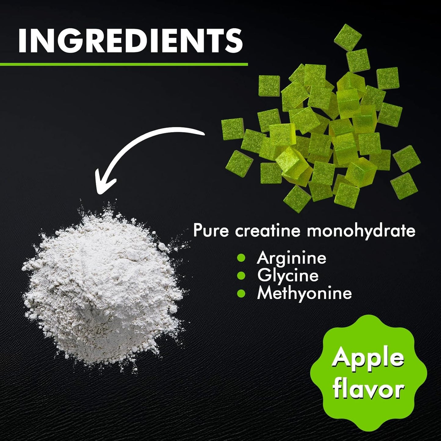 Apple Flavored Creatine Gummies for Men & Women - 100% Creatine, 5g per Serving, Vegan & Sugar Free - 120 Count
