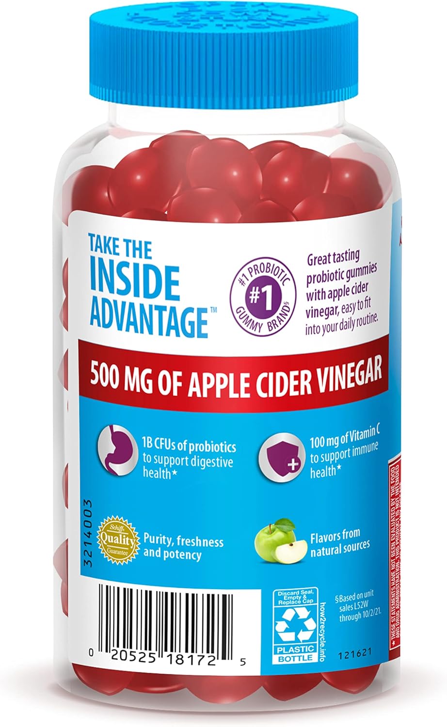 Apple Flavored Digestive Advantage Probiotic Gummies with ACV, 60ct for Digestive & Immune Health in Men & Women