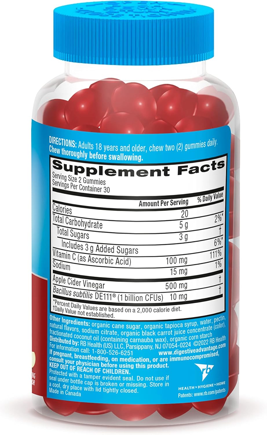 Apple Flavored Digestive Advantage Probiotic Gummies with ACV, 60ct for Digestive & Immune Health in Men & Women
