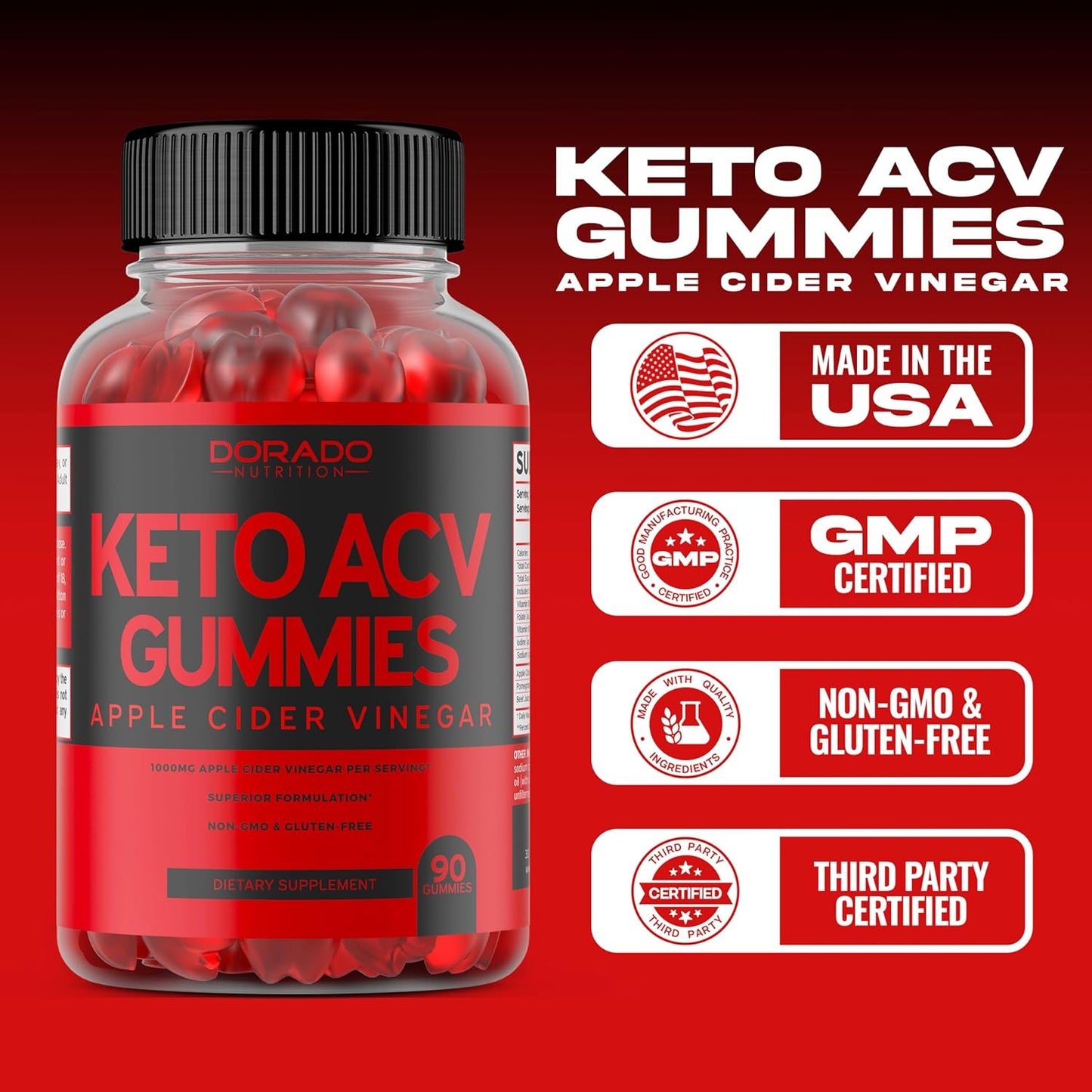 Apple Flavored Keto ACV Gummies for Weight Loss Support - 1000mg (90 Count) - Boost Digestion & Metabolism - Advanced Formula