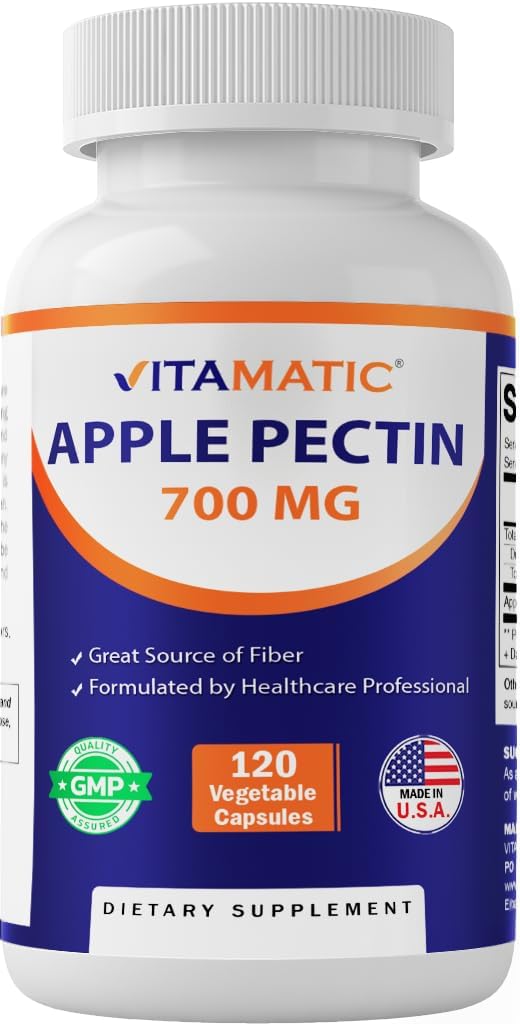 Apple Pectin 700 mg Capsules - Vegetarian Dietary Fiber Supplement for Healthy Intestinal Health - 120 Count