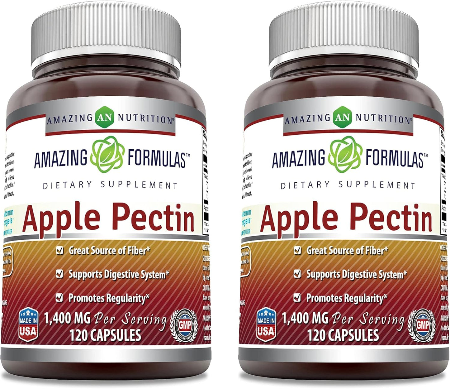 Apple Pectin Supplement 1400mg Per Serving Capsules | Non-GMO & Gluten Free | Made in USA | 120 Count (2 Pack) by Amazing Nutrition Formula