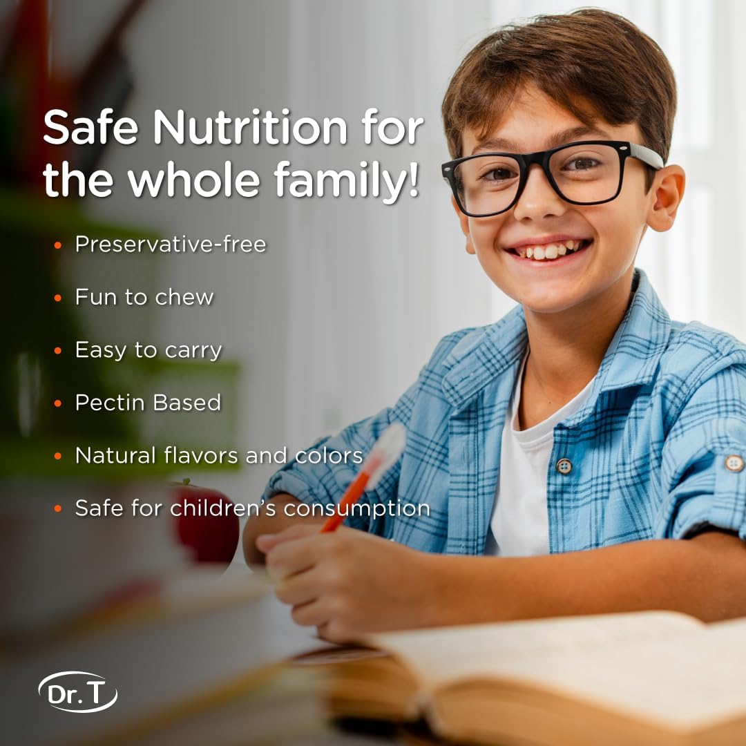 Apple & Tropical Flavored Dr. T Kids Omega 3 Gummies (120g) - Promotes Healthy Cognitive Function and Nervous System in Children