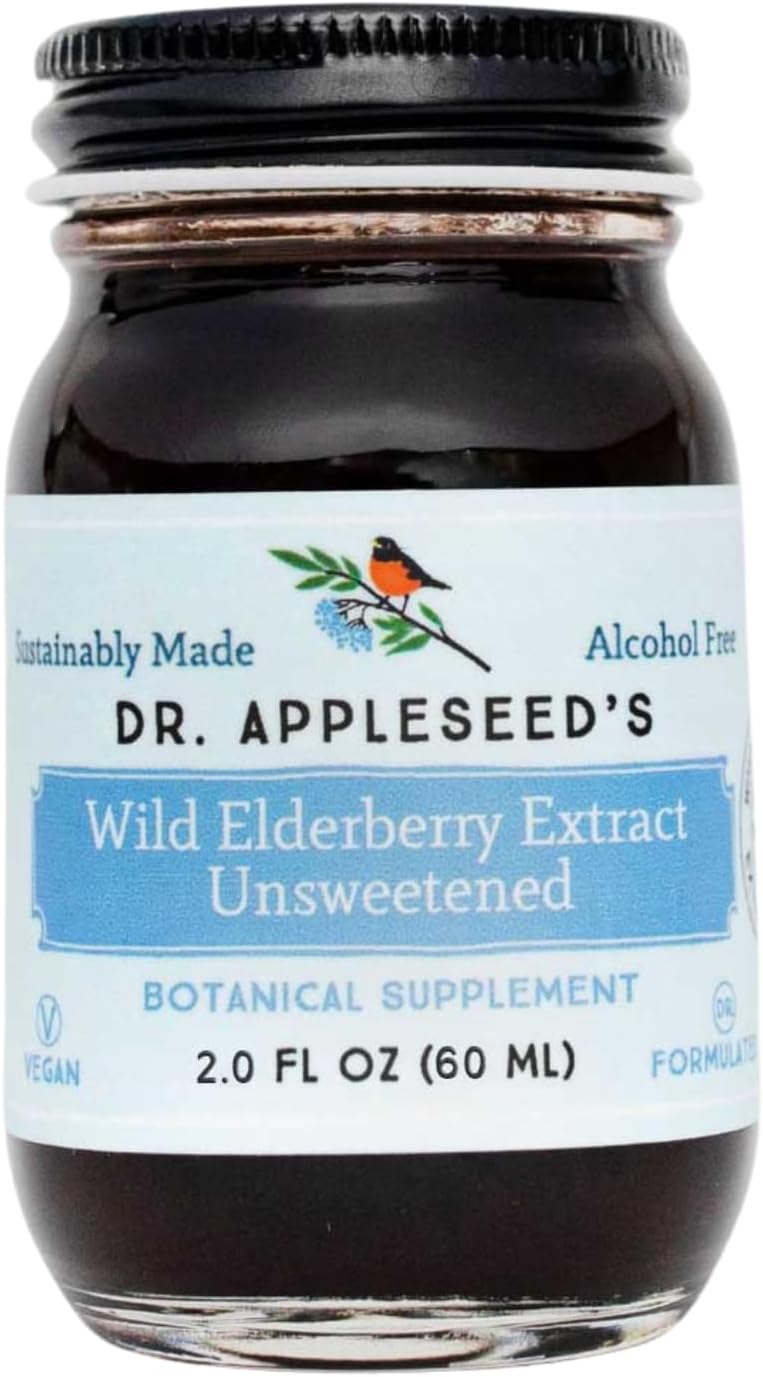 Appleseed's Wild Elderberry Extract 720mg Max Strength Immune Support Supplement for Kids & Adults - Doctor Formulated Vegan 25 Day Supply - Unsweetened & Science-Backed - 2 Fl Oz