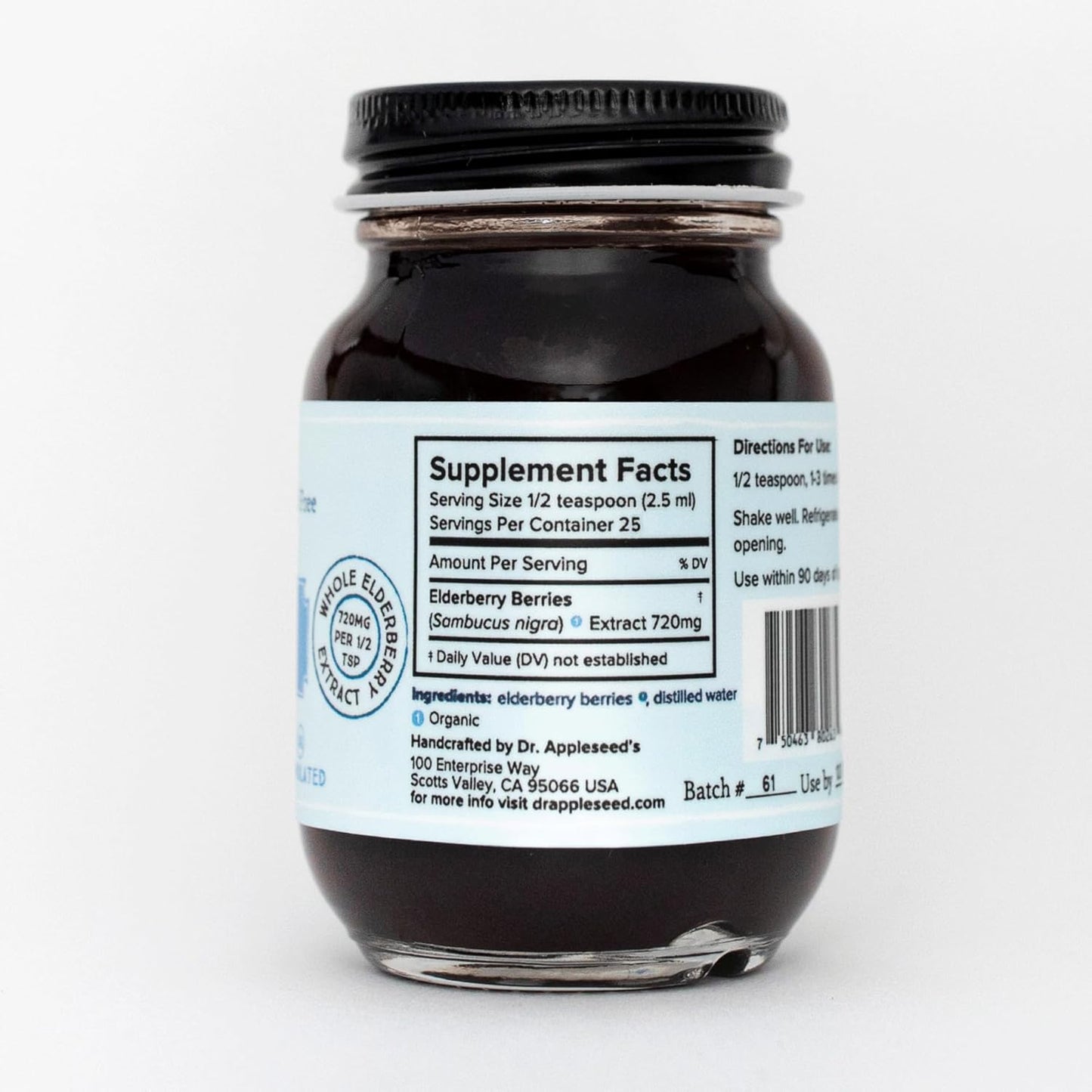 Appleseed's Wild Elderberry Extract 720mg Max Strength Immune Support Supplement for Kids & Adults - Doctor Formulated Vegan 25 Day Supply - Unsweetened & Science-Backed - 2 Fl Oz