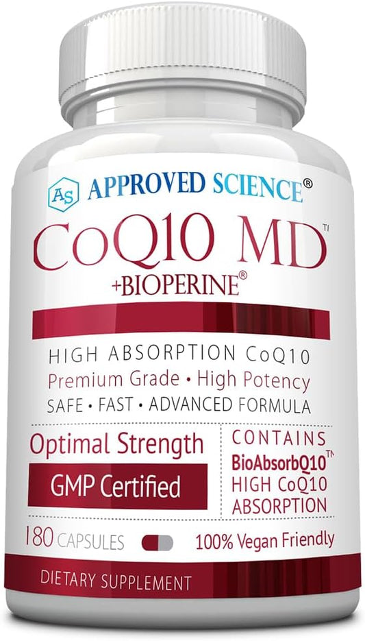 Approved Science® CoQ10 MD - Extra Strength 250mg Pure CoQ10 with Bioperine® for Faster Absorption - Optimal Support - 3 Month Supply