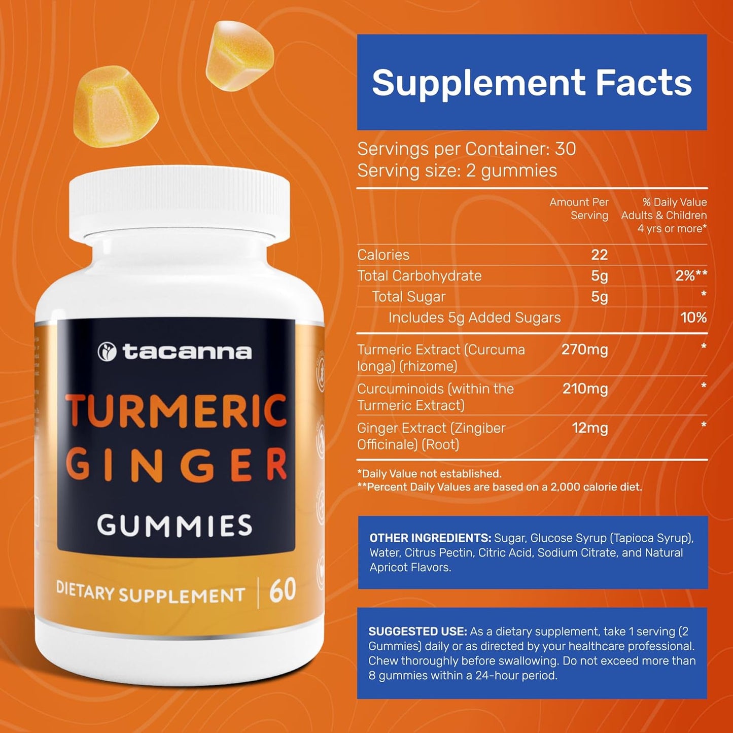 Apricot Flavored Turmeric and Ginger Gummies - Immune Support for Adults & Teens - 60 Count, Non-GMO & Gluten Free