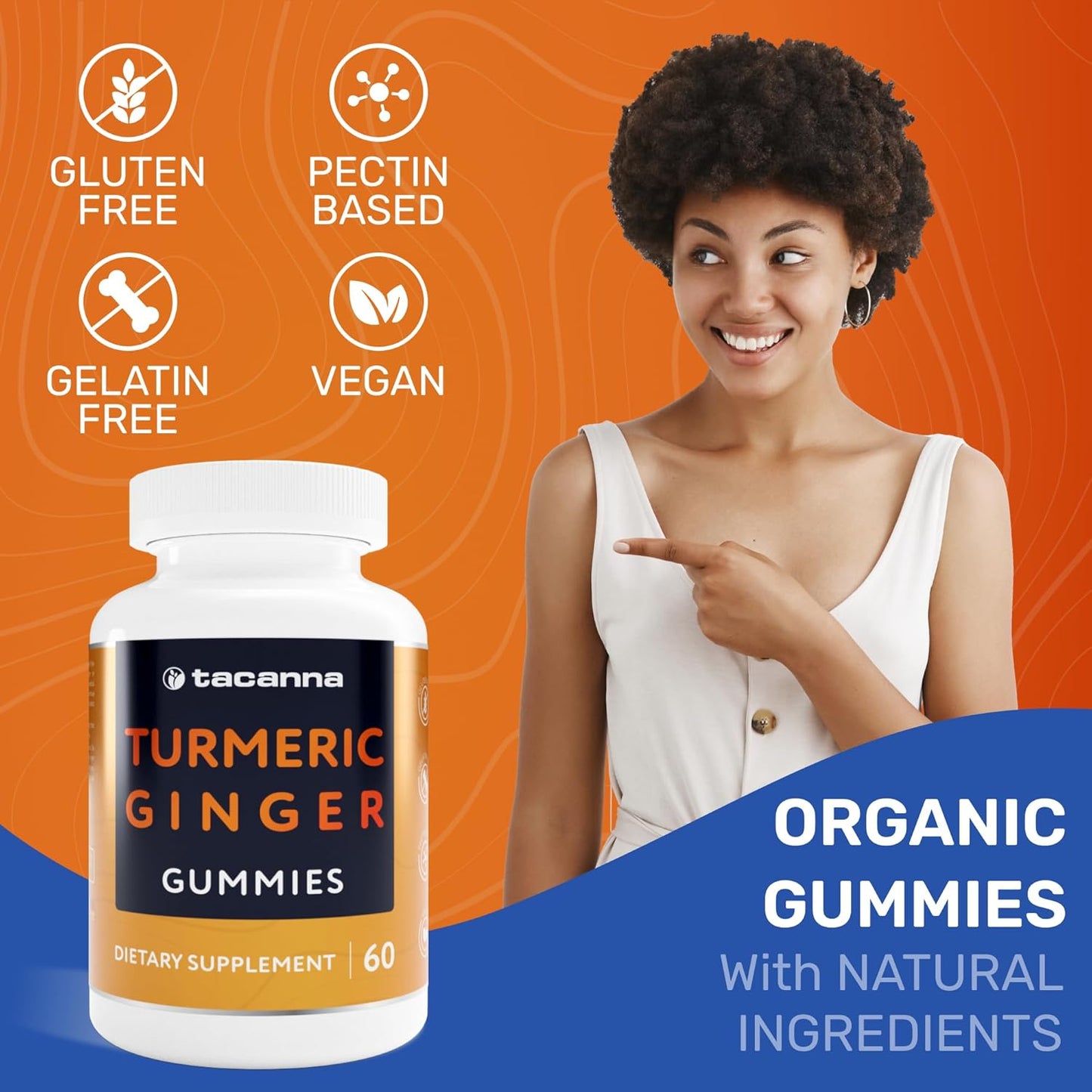 Apricot Flavored Turmeric and Ginger Gummies - Immune Support for Adults & Teens - 60 Count, Non-GMO & Gluten Free