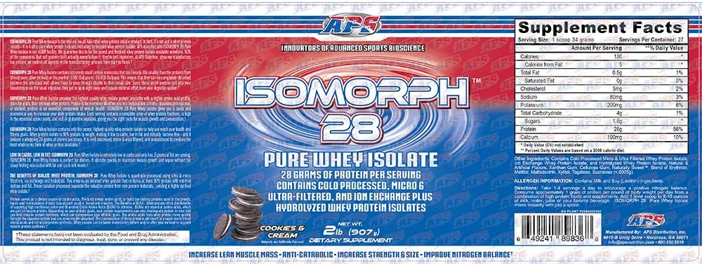 APS Nutrition Isomorph 28 Protein Powder, Cookies & Cream Flavor, 2 lb - Best Muscle Recovery Supplement