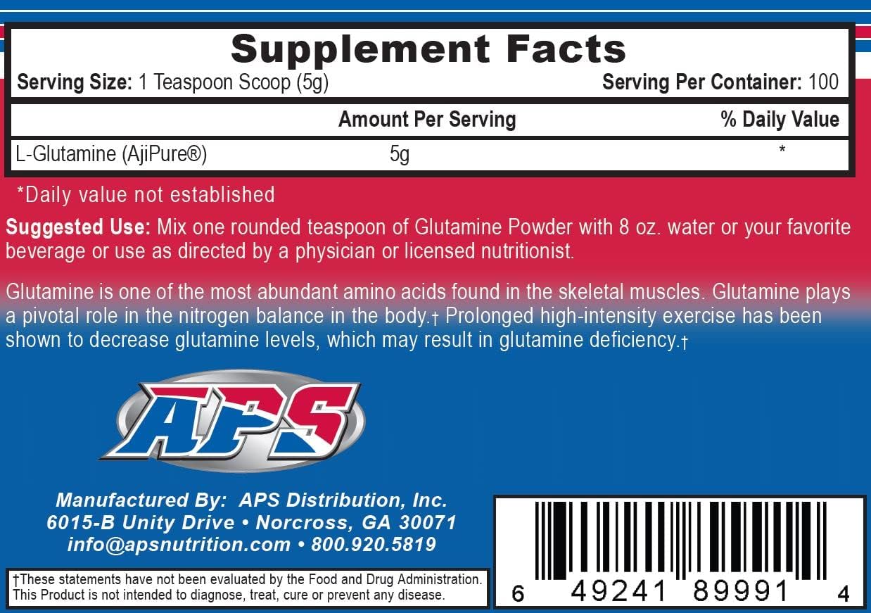 APS Nutrition L-Glutamine Powder - 500 Grams for Muscle Recovery and Immune Support
