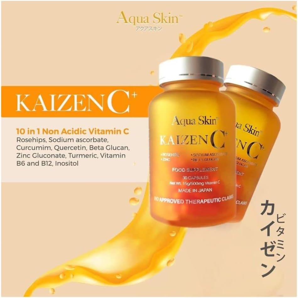 Aqua Skin Kaizen C Food Supplement - 10 in 1 Non Acidic Vitamin C, 30 Capsules - 500mg